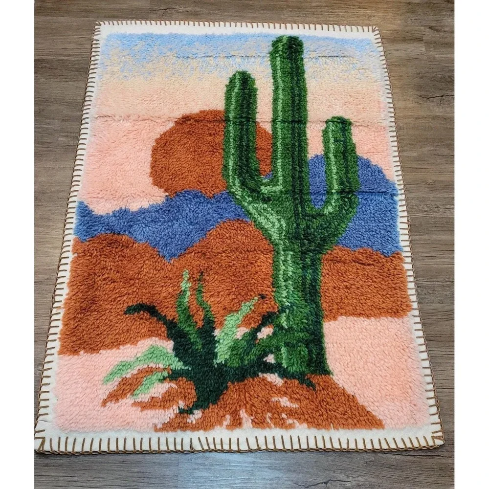 Finished Latch Hook Kit Color Printed Rug Crafts Carpet Decor Cactus 43